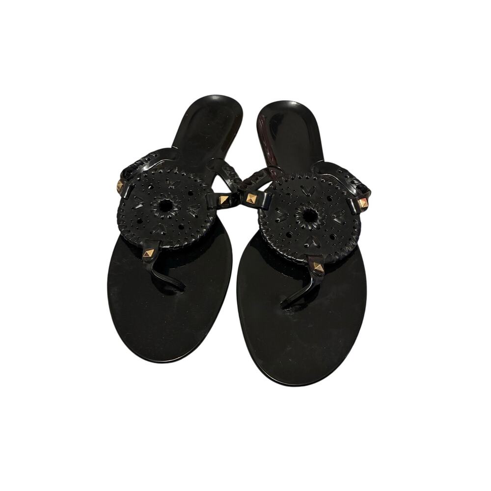 JACK ROGERS Black Jelly Thong Flat Sandals Size 10 Summer Preppy Casual Coastal - Picture 2 of 6